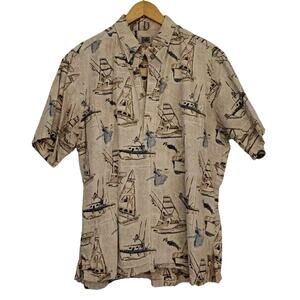 Avi Collection By Kahala Hawaiian Shirt Half-Button Marlin Boat Print Mens XL55